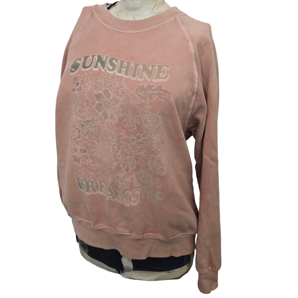 Billabong Sunshine Dreams Floral Sweatshirt Womens Faded Peach Surf Boho M L